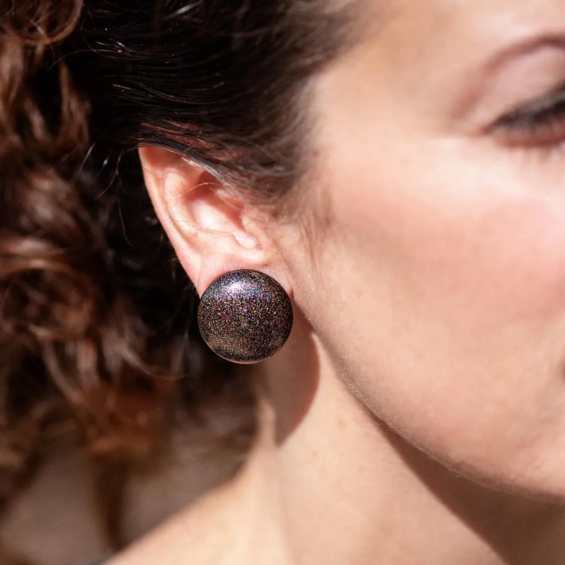 Black Galaxy Retro Button Stud Earrings