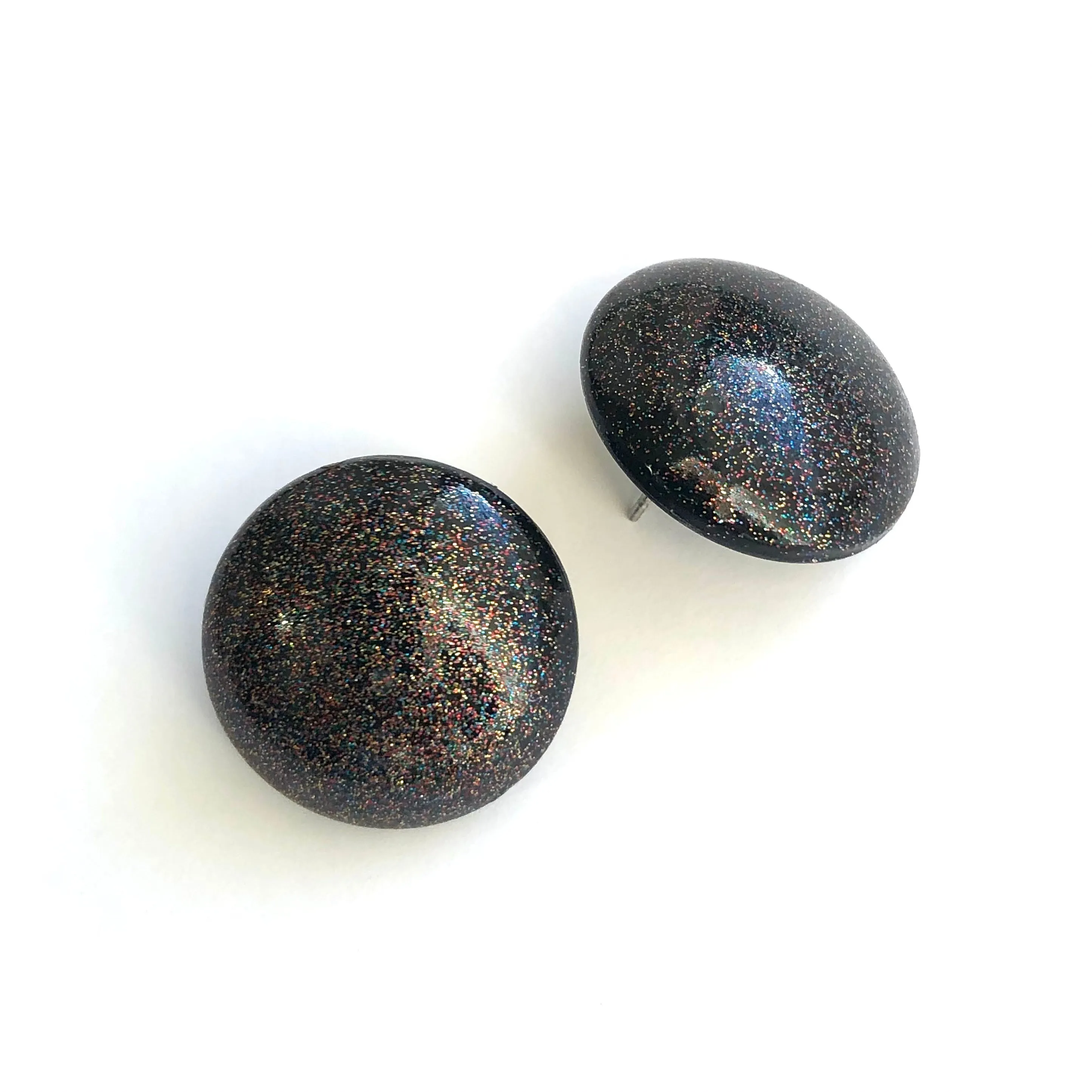 Black Galaxy Retro Button Stud Earrings