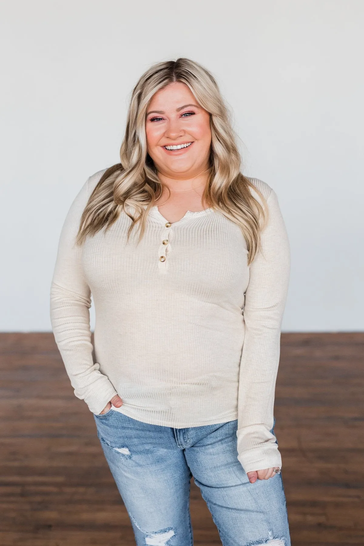 Break The Silence Button Henley Top- Oatmeal