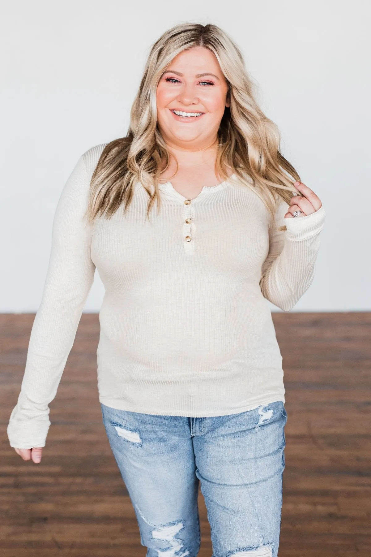 Break The Silence Button Henley Top- Oatmeal