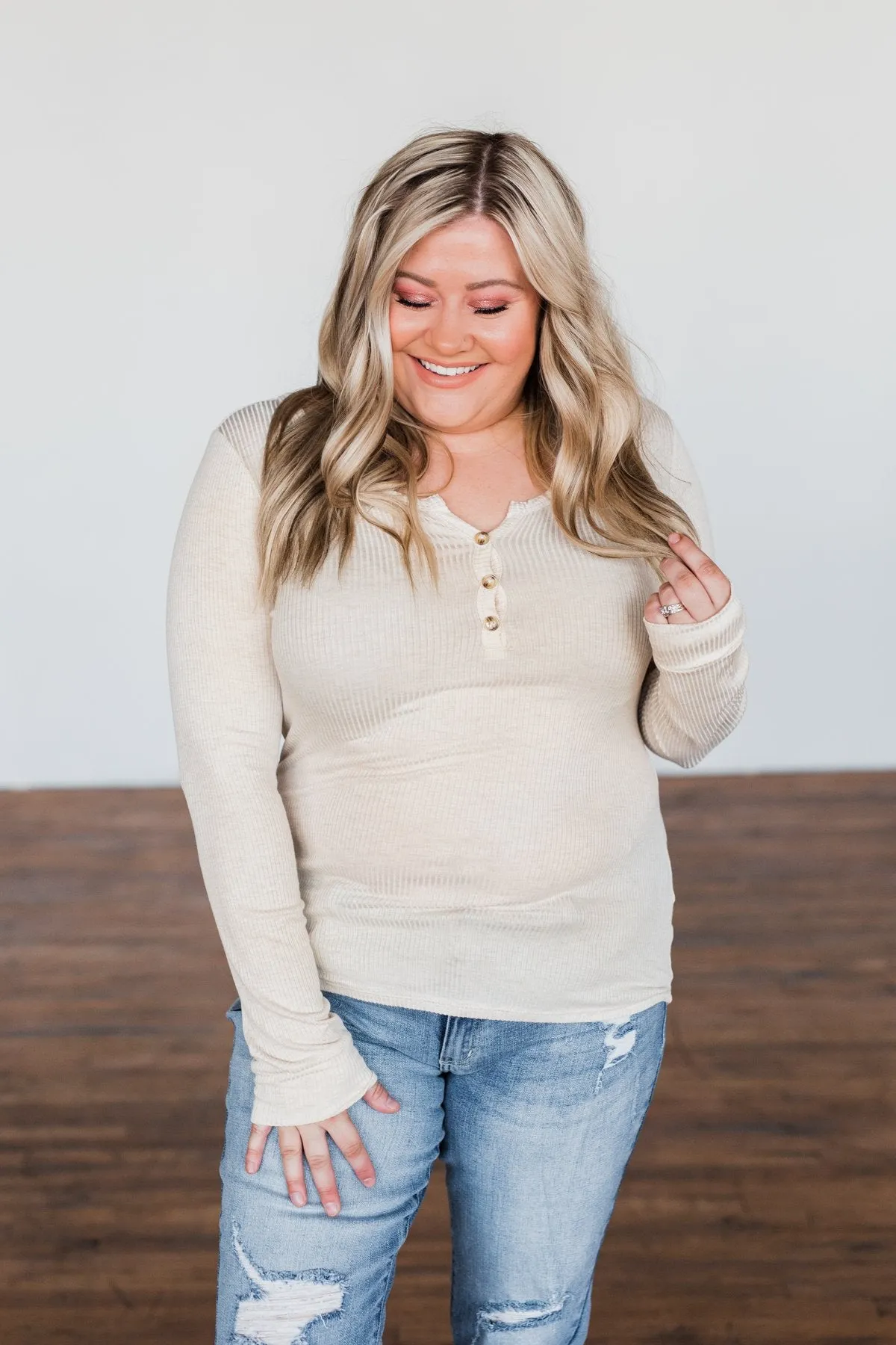 Break The Silence Button Henley Top- Oatmeal