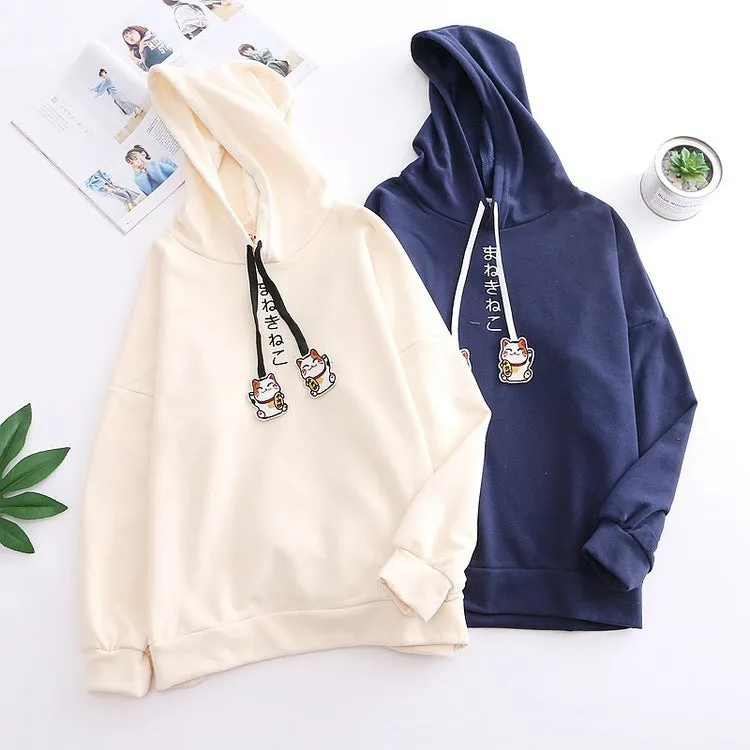 Cartoon Embroidery Drawstring Hoodies Sweatshirts Winter For Women