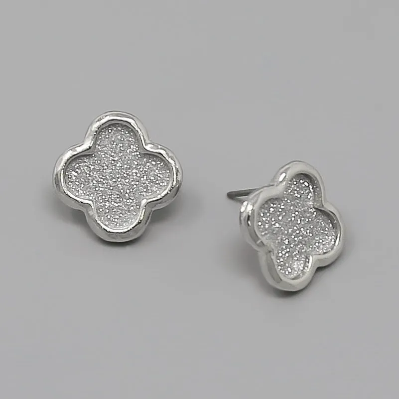 Clover Shape Glitter Stud Earrings