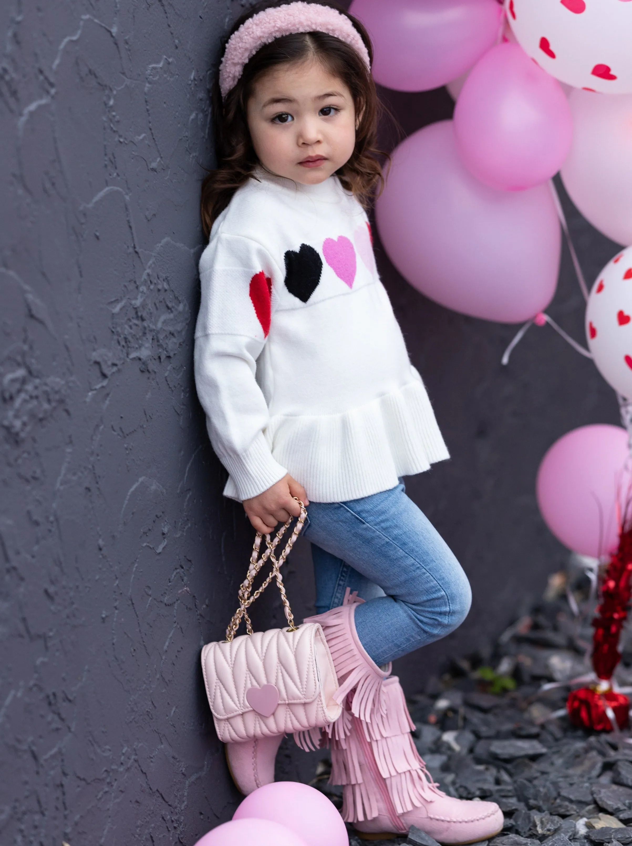 Colored Hearts Peplum Knit Sweater