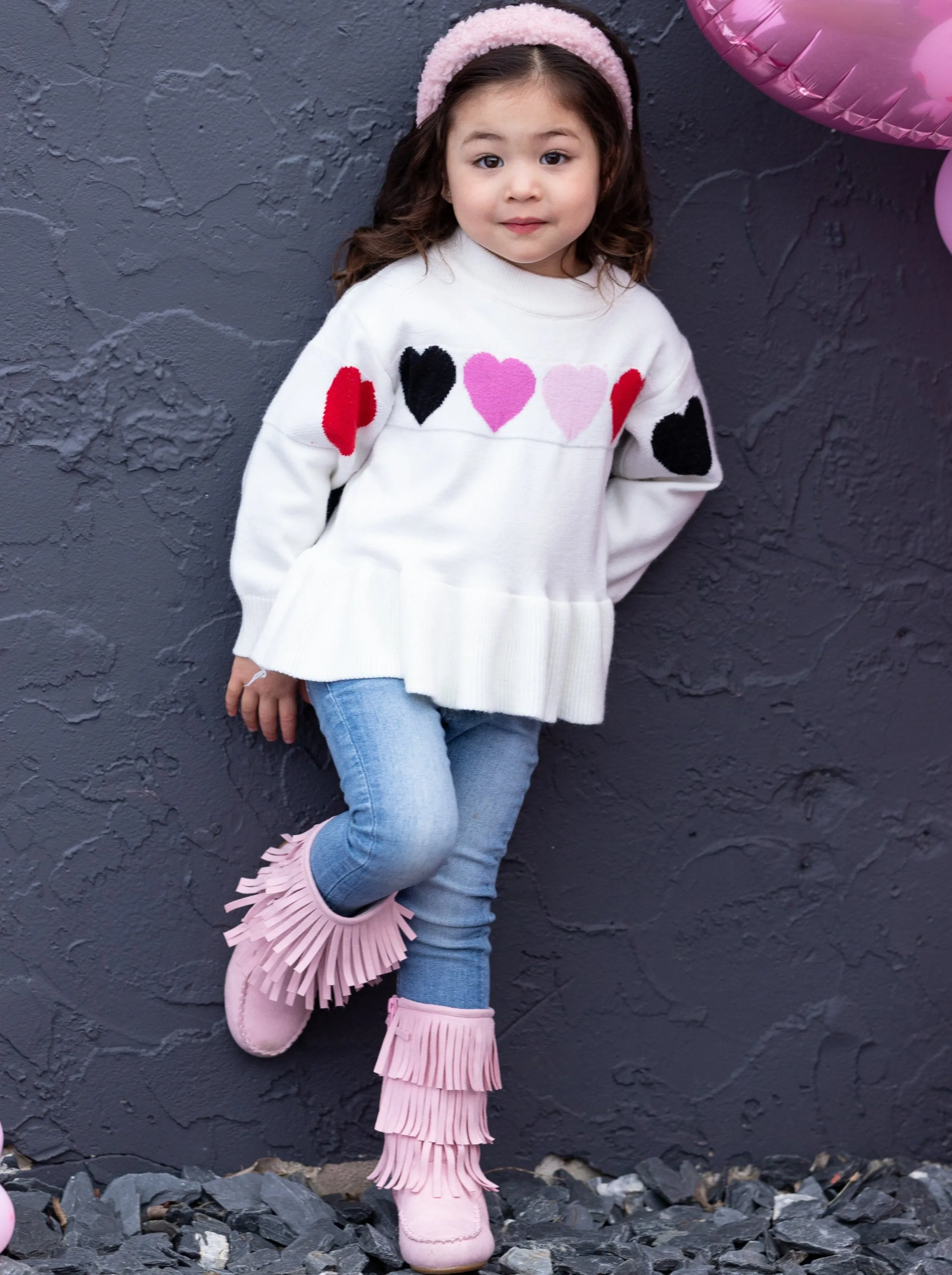 Colored Hearts Peplum Knit Sweater