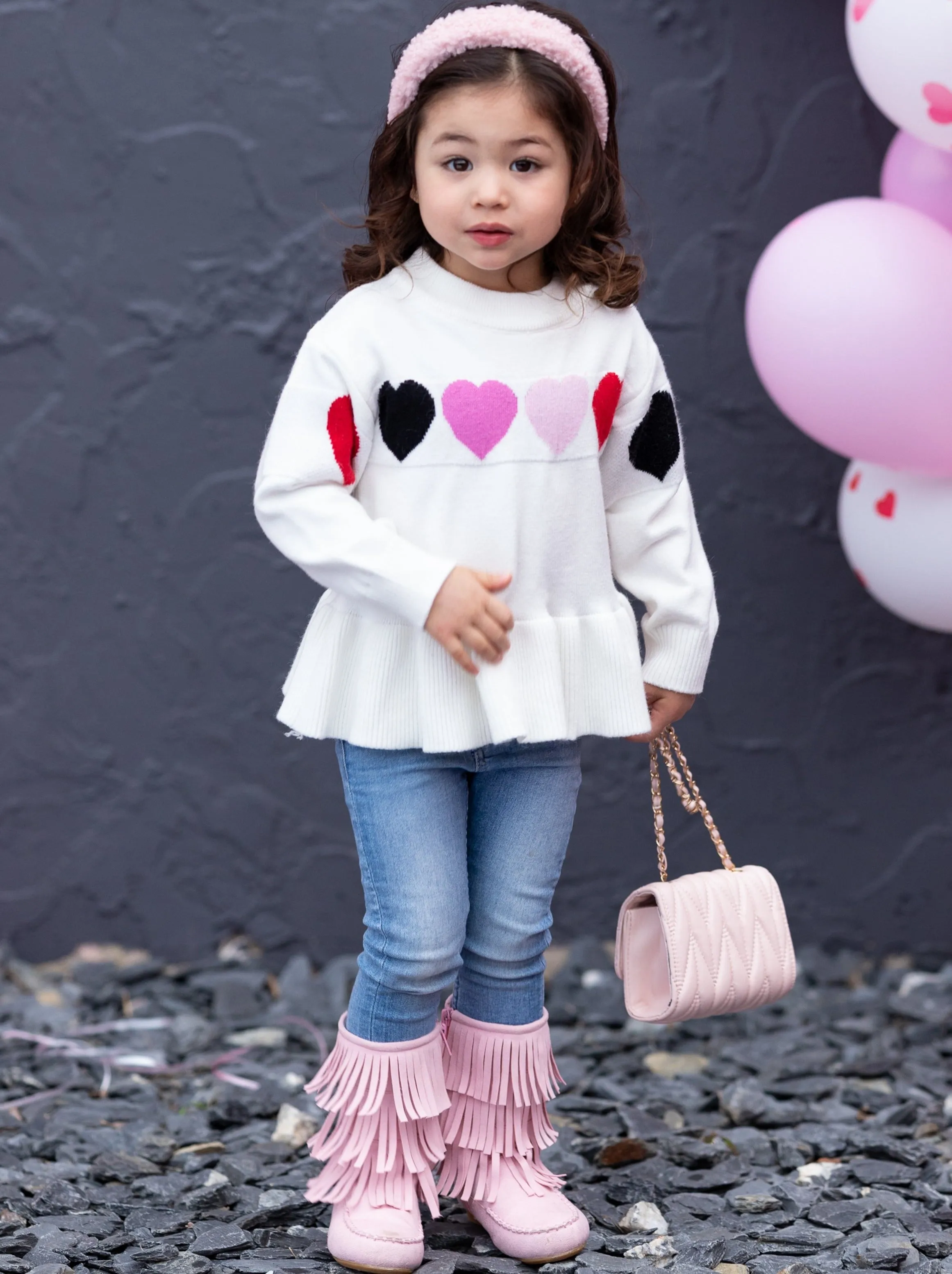 Colored Hearts Peplum Knit Sweater