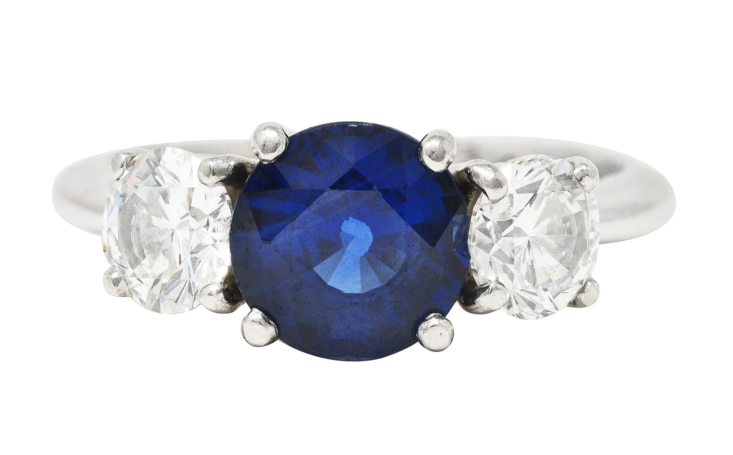 Contemporary 2.92 CTW Sapphire Diamond Platinum Three Stone Ring