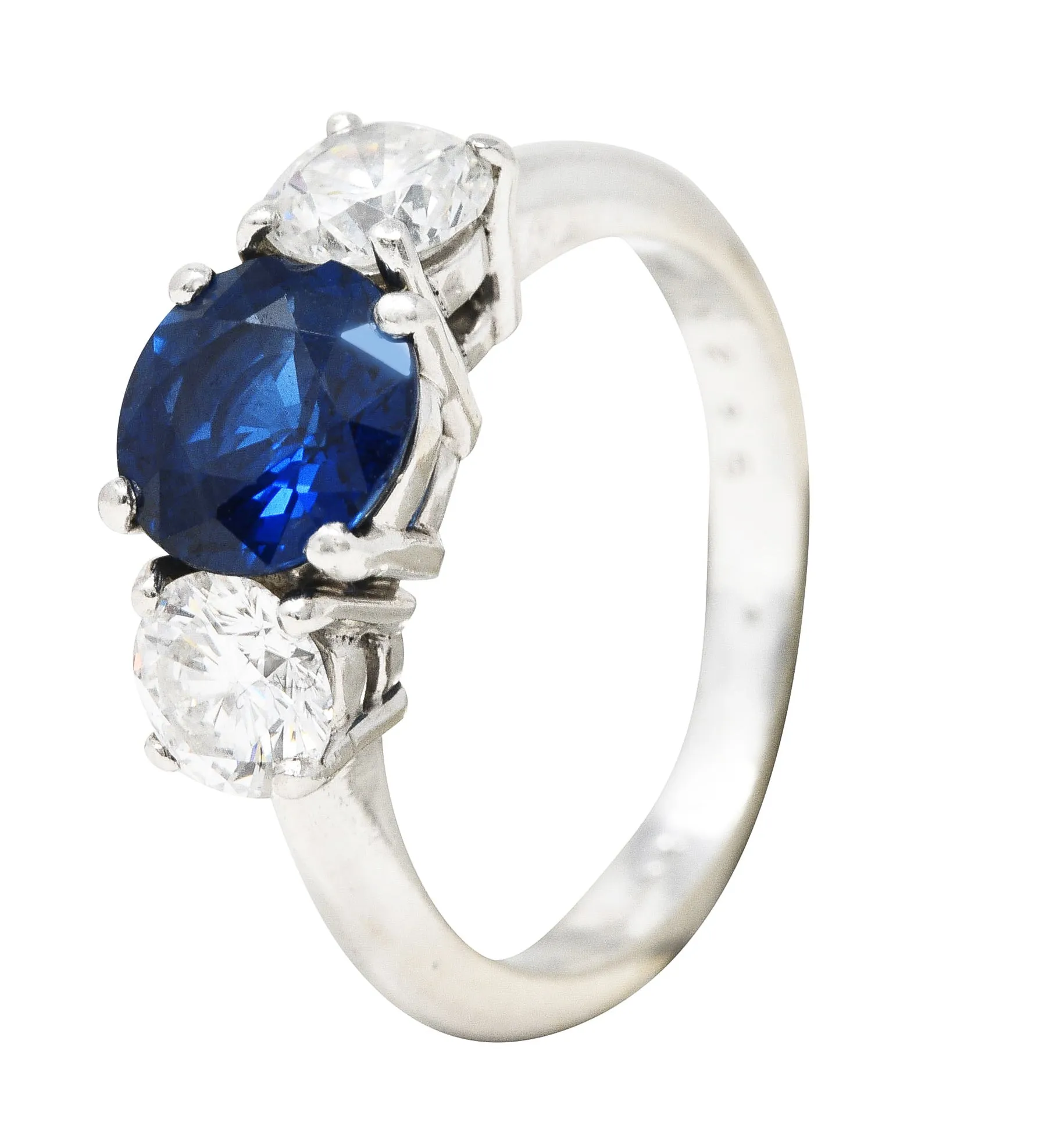 Contemporary 2.92 CTW Sapphire Diamond Platinum Three Stone Ring