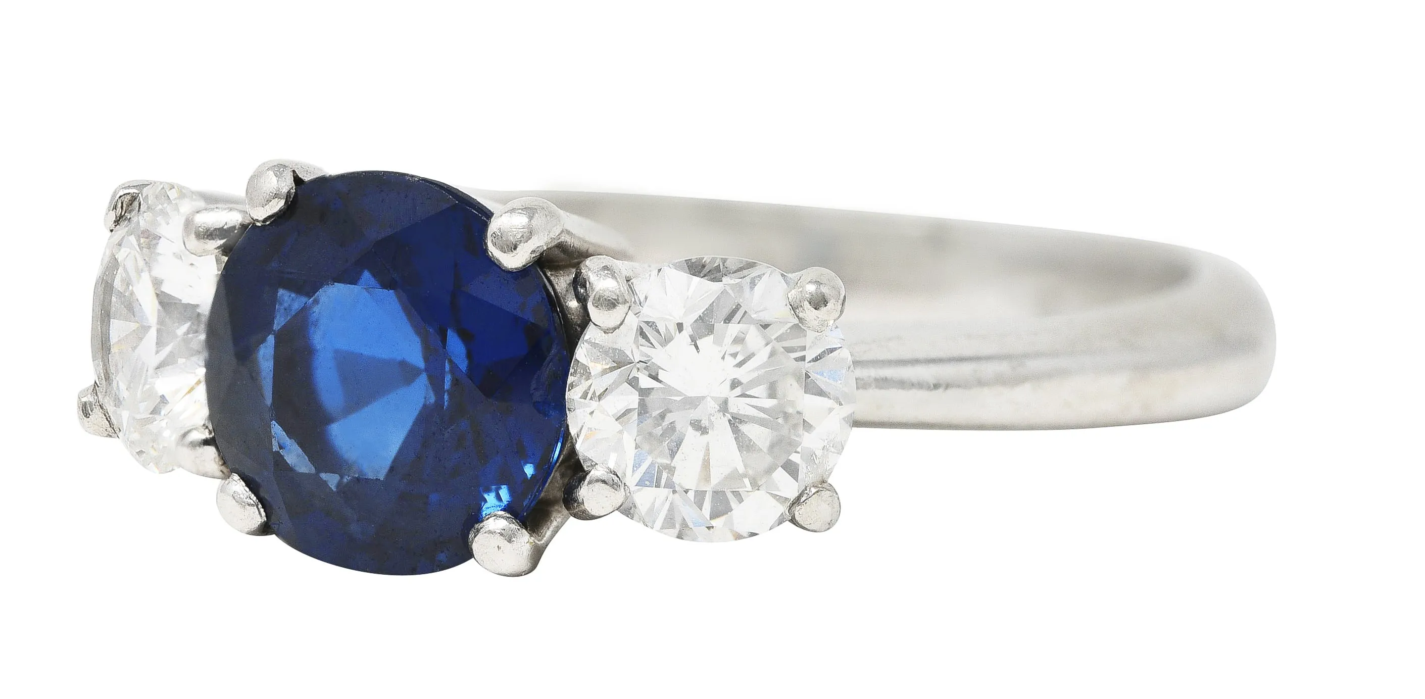 Contemporary 2.92 CTW Sapphire Diamond Platinum Three Stone Ring