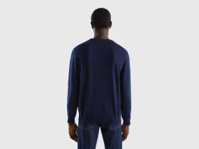 Crew neck sweater in 100% cotton - Dark Blue | Benetton