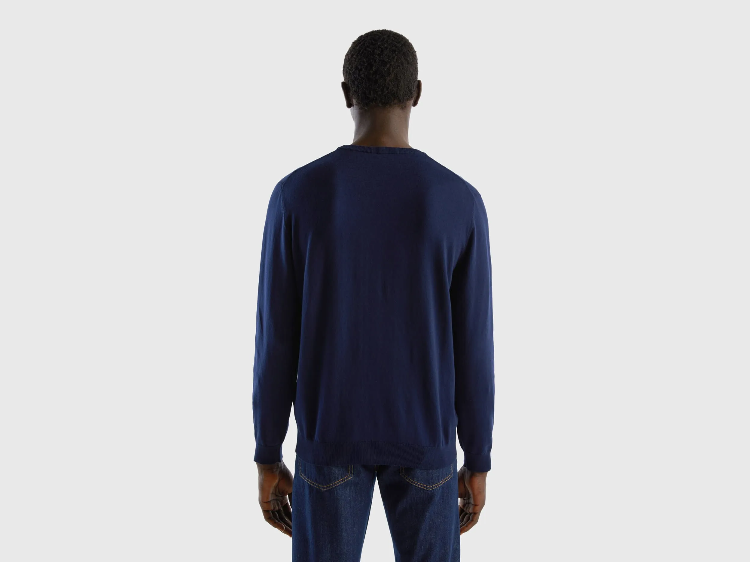 Crew neck sweater in 100% cotton - Dark Blue | Benetton