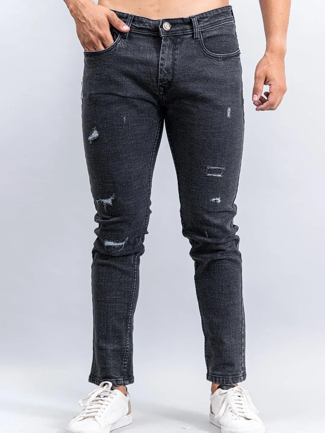 Dark Grey Denim Ankle Length Stretchable Men's Jeans