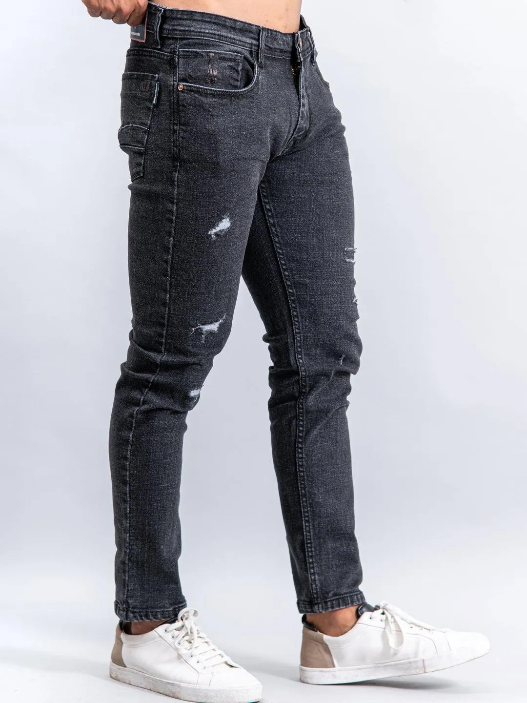 Dark Grey Denim Ankle Length Stretchable Men's Jeans