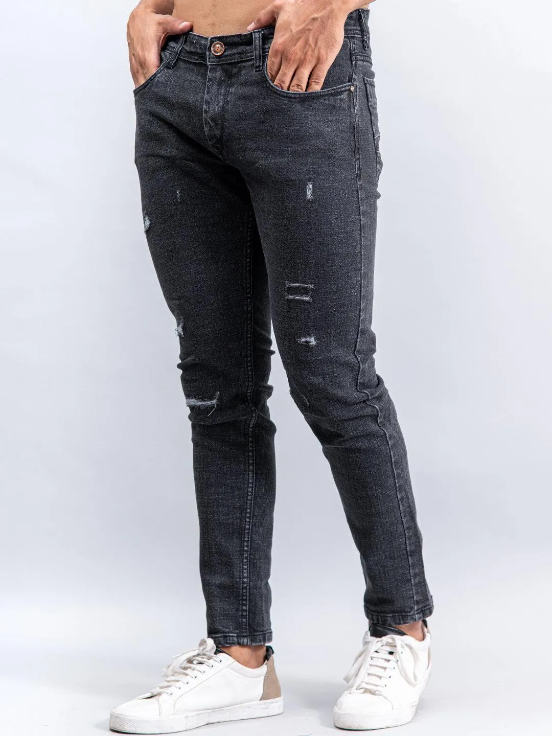 Dark Grey Denim Ankle Length Stretchable Men's Jeans