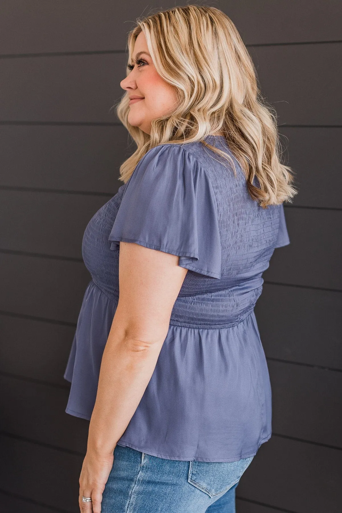 Dedicated Love Smocked Blouse- Midnight Blue