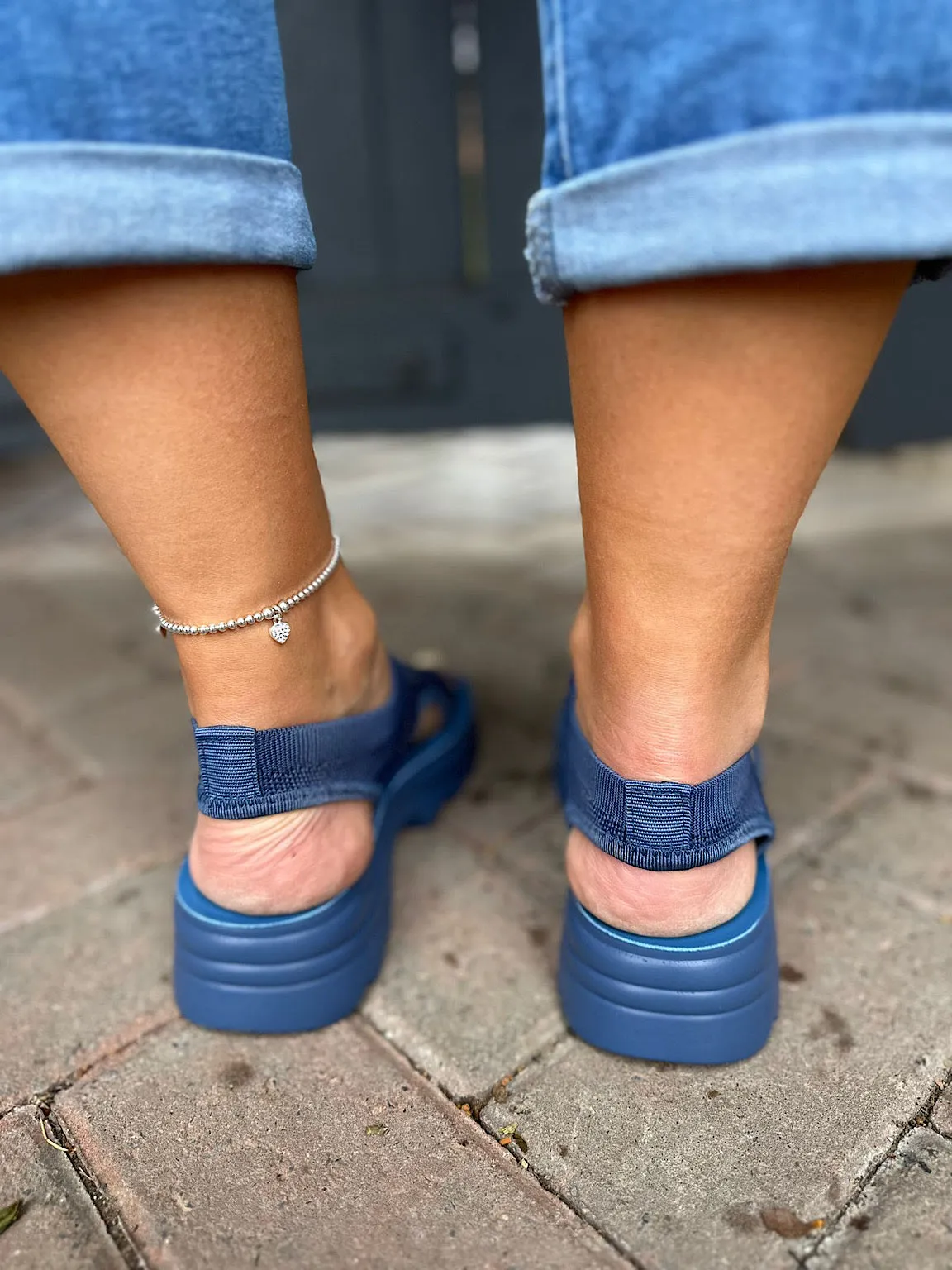 Denim Blue Comfort Fit Diamante Sandals