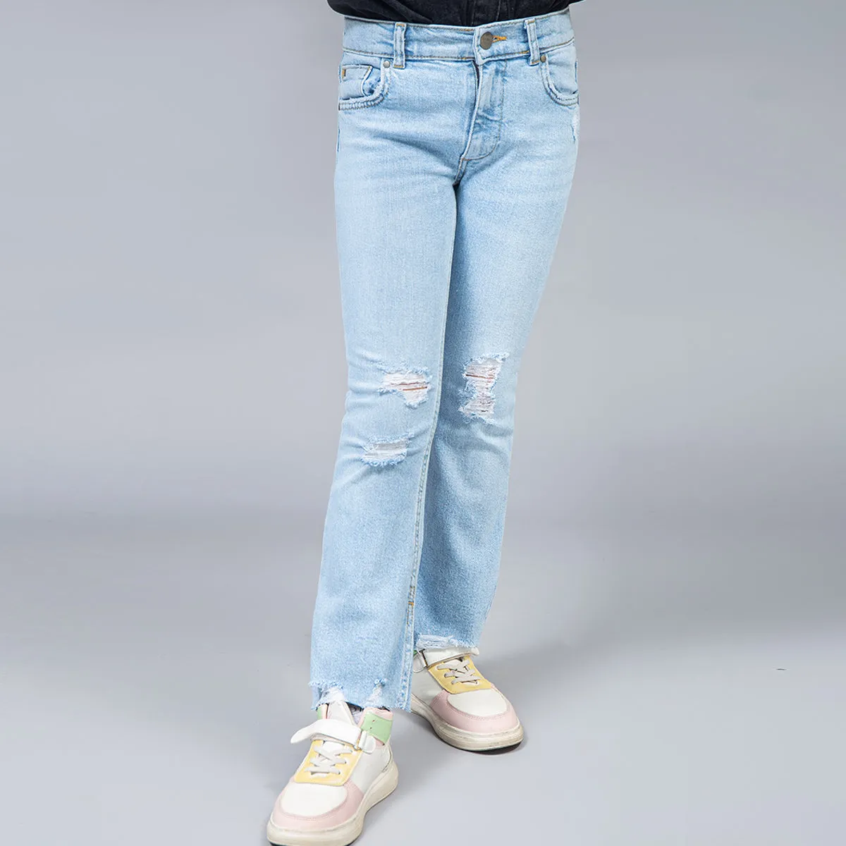 Denim Ripped Flare Jeans (Light Blue)