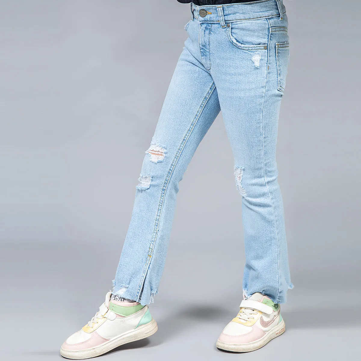 Denim Ripped Flare Jeans (Light Blue)