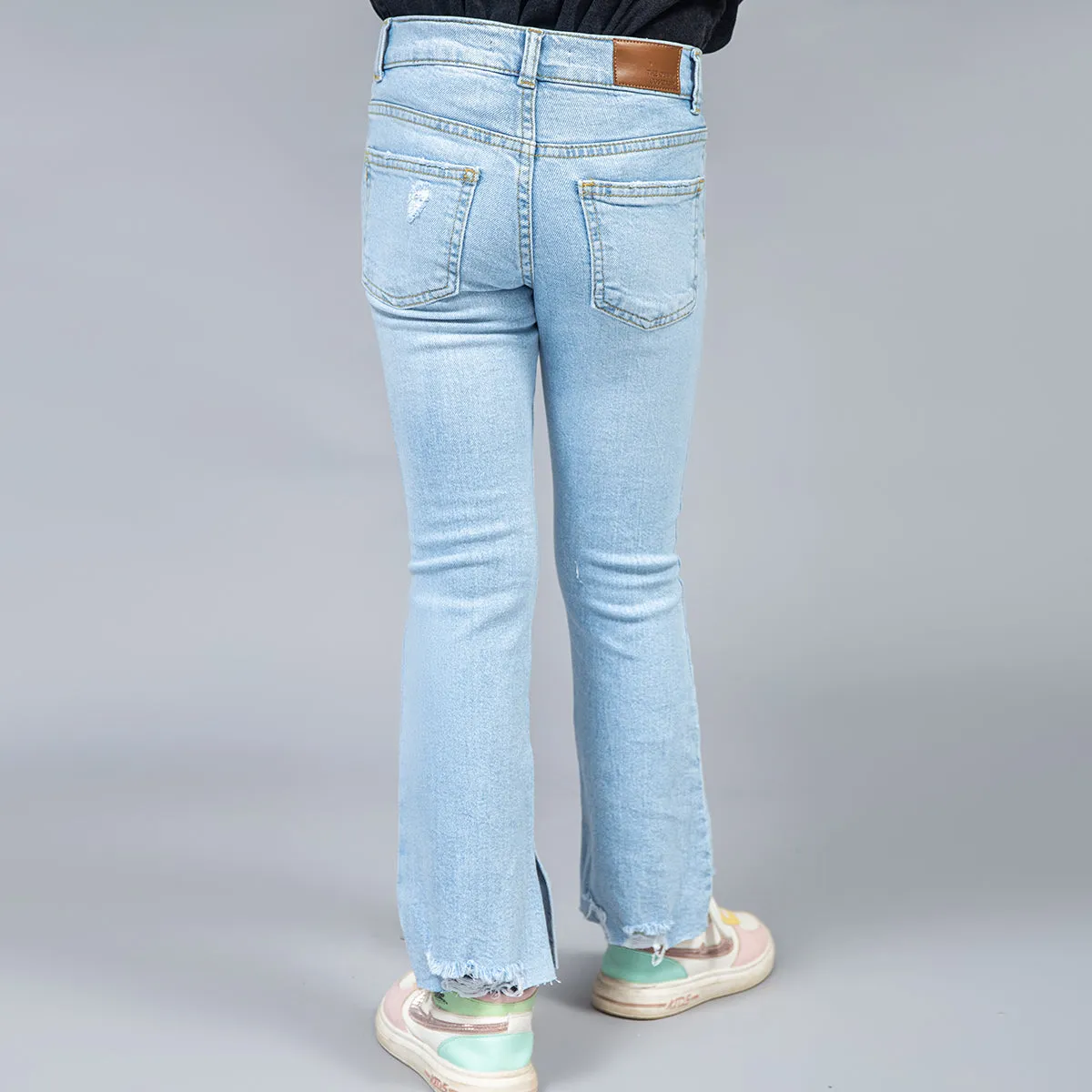 Denim Ripped Flare Jeans (Light Blue)