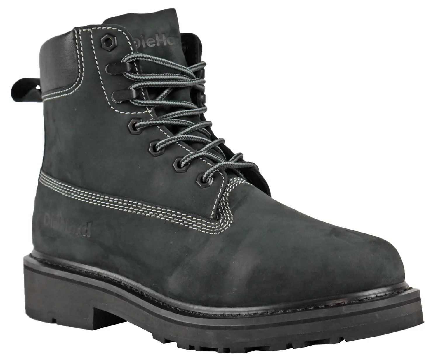 DieHard Mens Crusader Black Leather Nubuck Work Boots