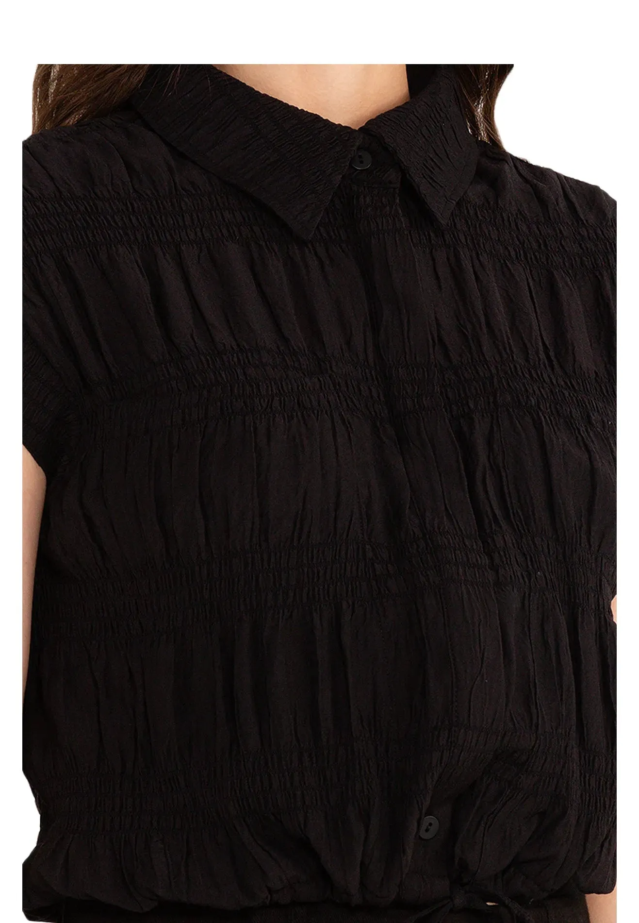 ELLE Apparel Button Front Crop Ruched Blouse