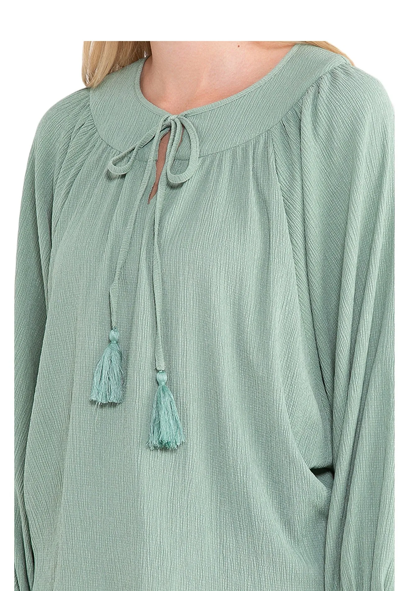 ELLE Apparel Dolman Sleeves Front Tie Blouse