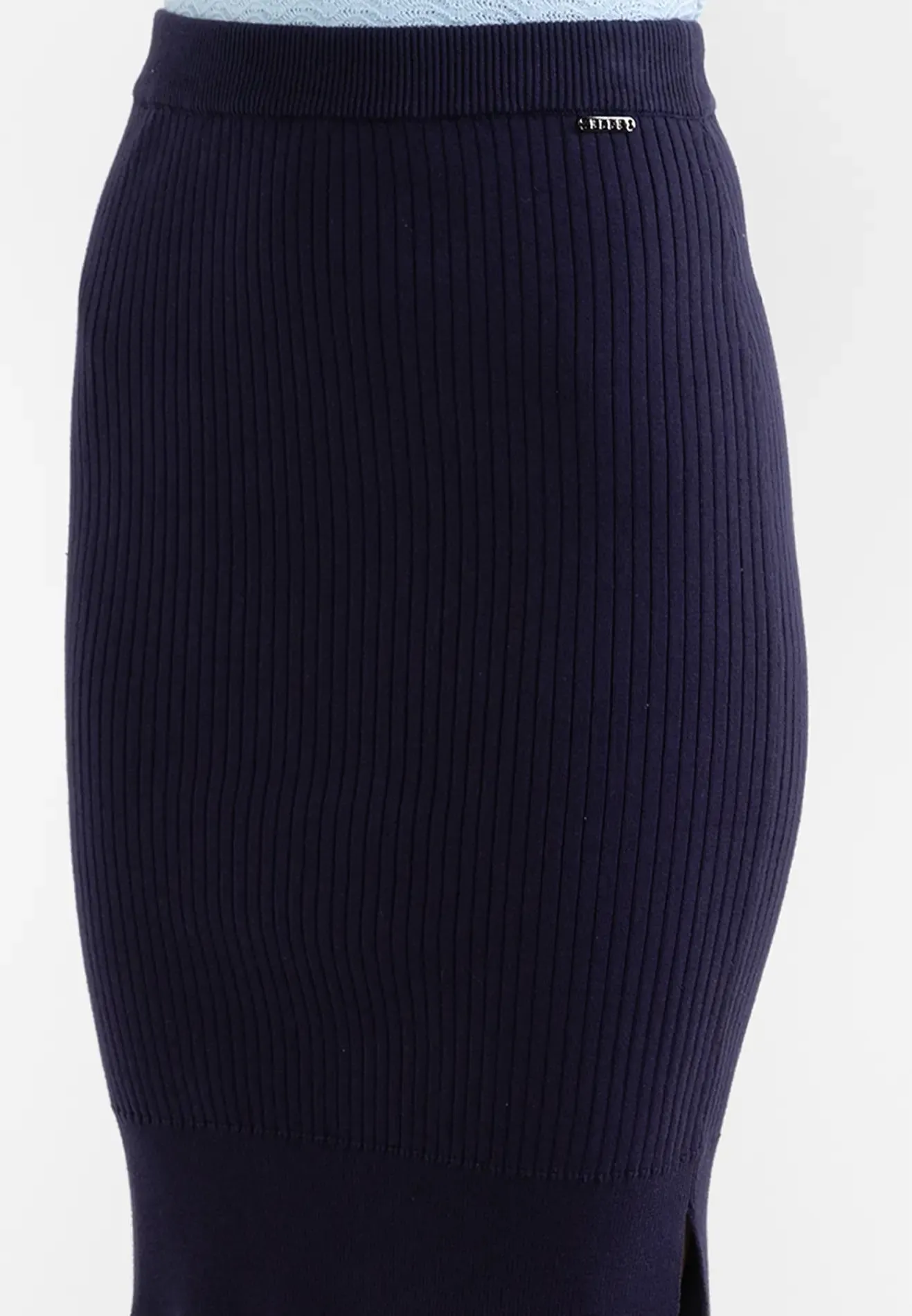 ELLE Apparel Ribbed Knit Side Slit Pencil Skirt