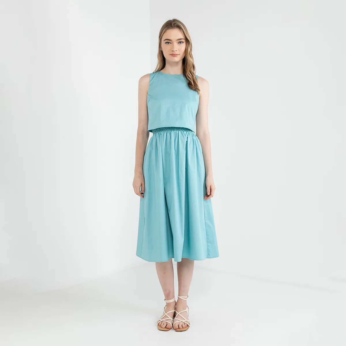 ELLE Apparel Round Neck Midi Dress With Tie Back