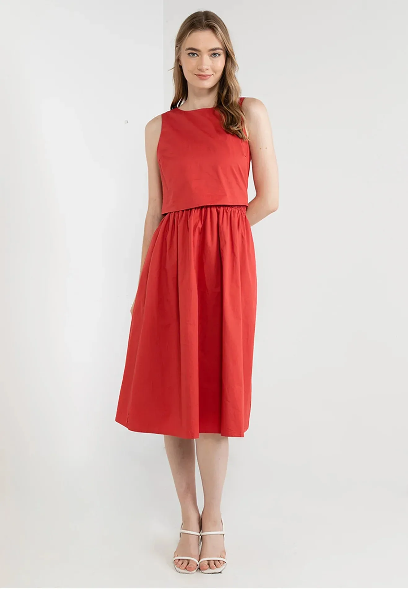 ELLE Apparel Round Neck Midi Dress With Tie Back