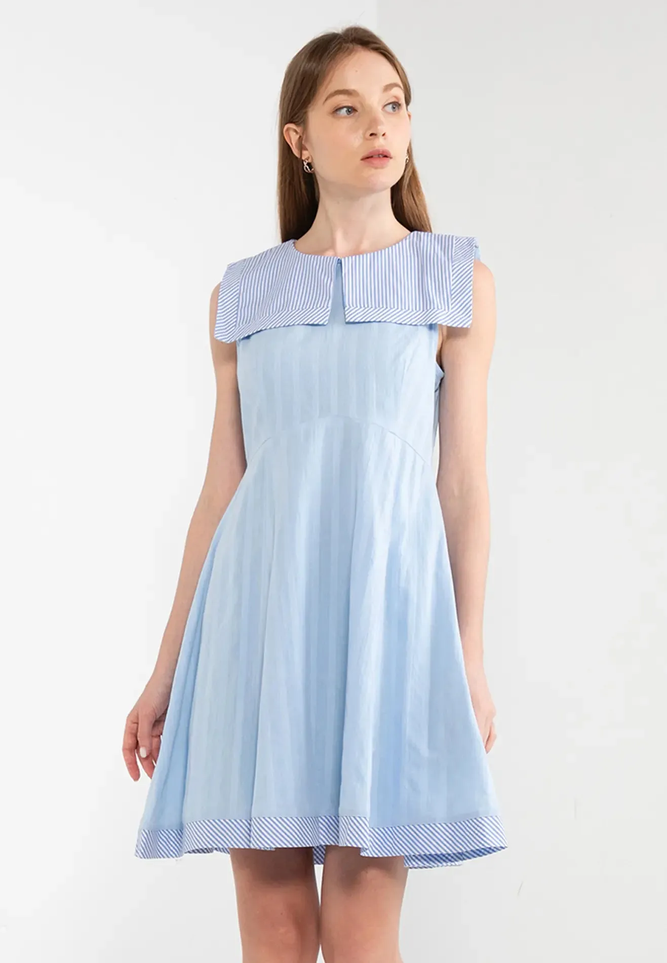 ELLE Apparel Sailor Striped Collar Midi Dress