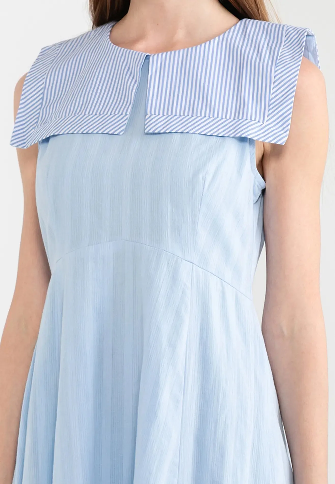 ELLE Apparel Sailor Striped Collar Midi Dress