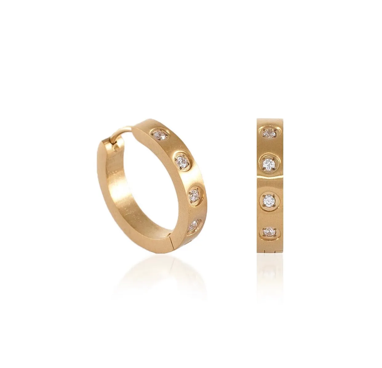 ER408G B.Tiff Pavé 16-Stone Gold Plated Stainless Steel Hoop Earrings