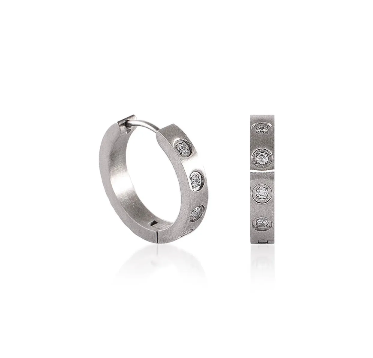 ER408W B.Tiff Pavé 16-Stone Stainless Steel Hoop Earrings