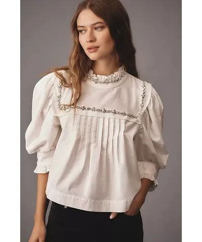 Forever That Girl Puff-Sleeve Embellished Blouse