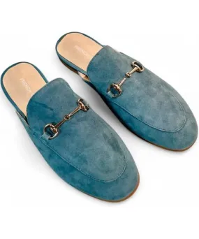 French Curve Women's Suede Mules In Teal