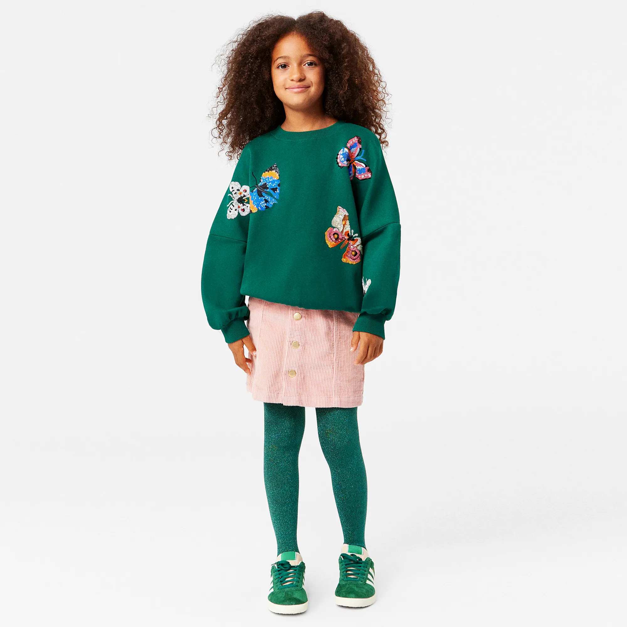 Girls Green Cotton Glitter Tights