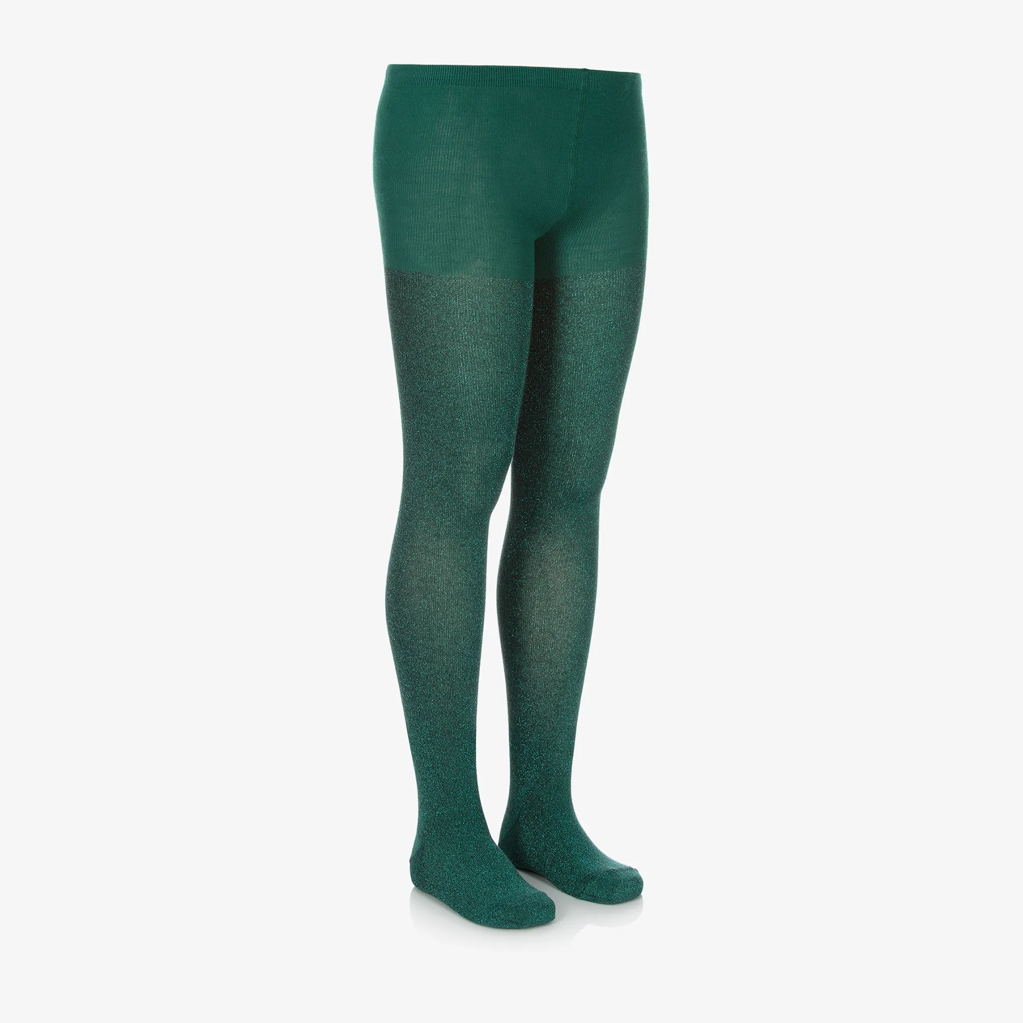 Girls Green Cotton Glitter Tights