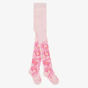 Girs Pink Cotton Floral Tights