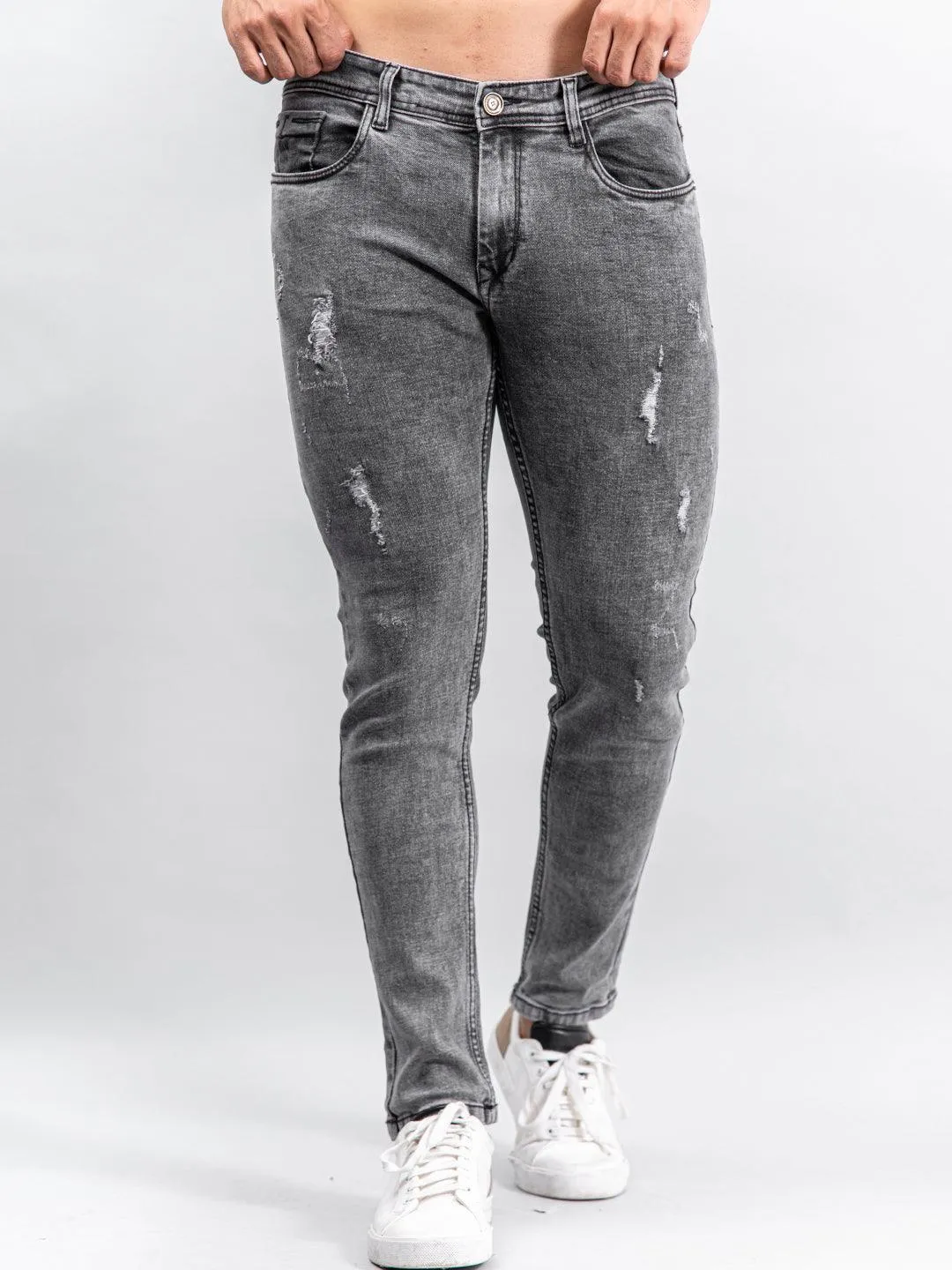 Grey Denim Ankle Length Stretchable Men's Jeans