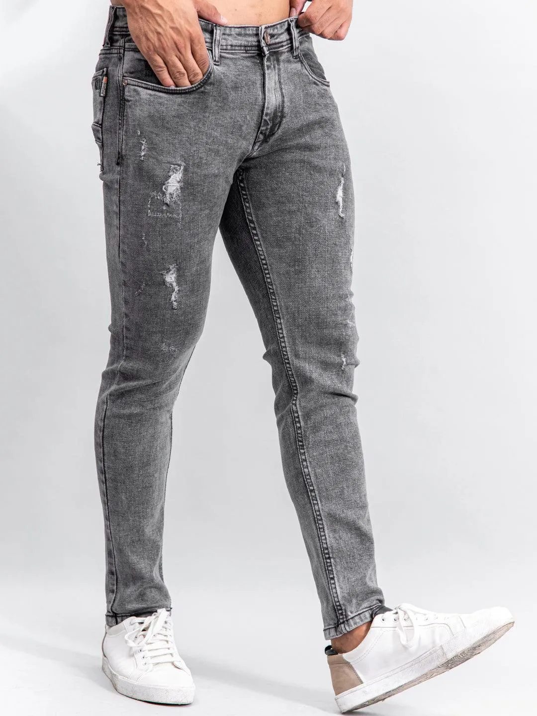 Grey Denim Ankle Length Stretchable Men's Jeans