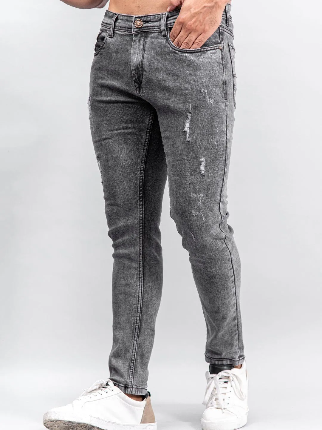 Grey Denim Ankle Length Stretchable Men's Jeans