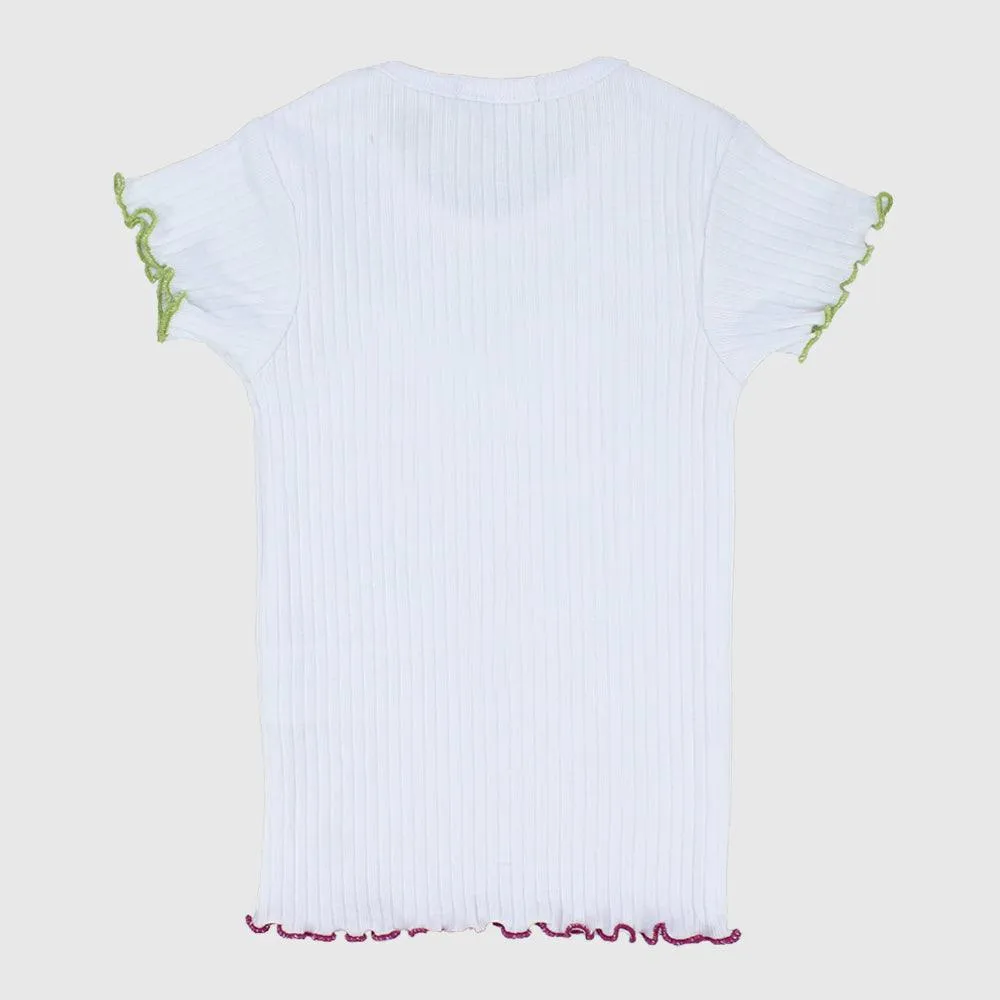 Happy Sun White Ribbed Short-Sleeved T-Shirt