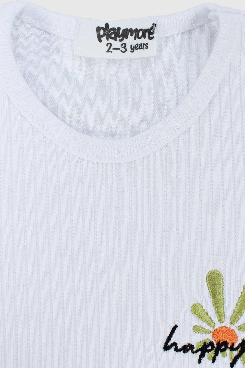 Happy Sun White Ribbed Short-Sleeved T-Shirt