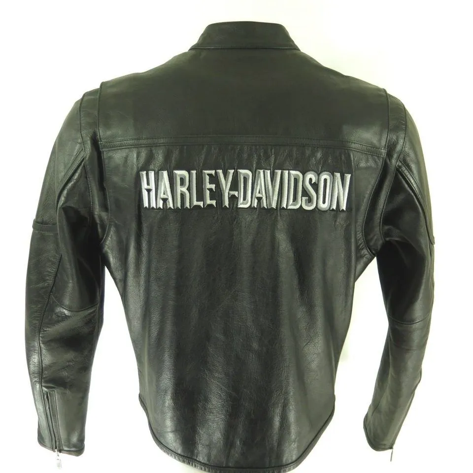 Harley Davidson Leather Jacket Mens M Motorcycle Biker Black Embroidered