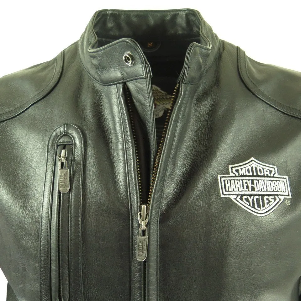 Harley Davidson Leather Jacket Mens M Motorcycle Biker Black Embroidered