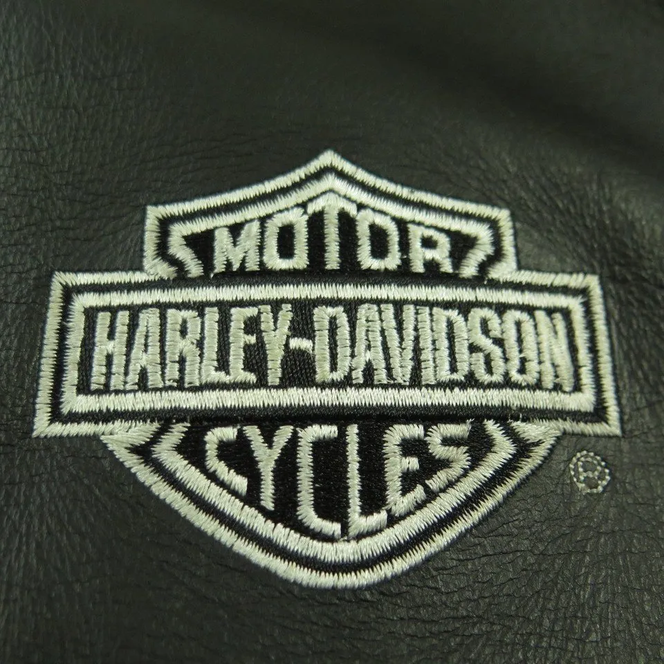 Harley Davidson Leather Jacket Mens M Motorcycle Biker Black Embroidered