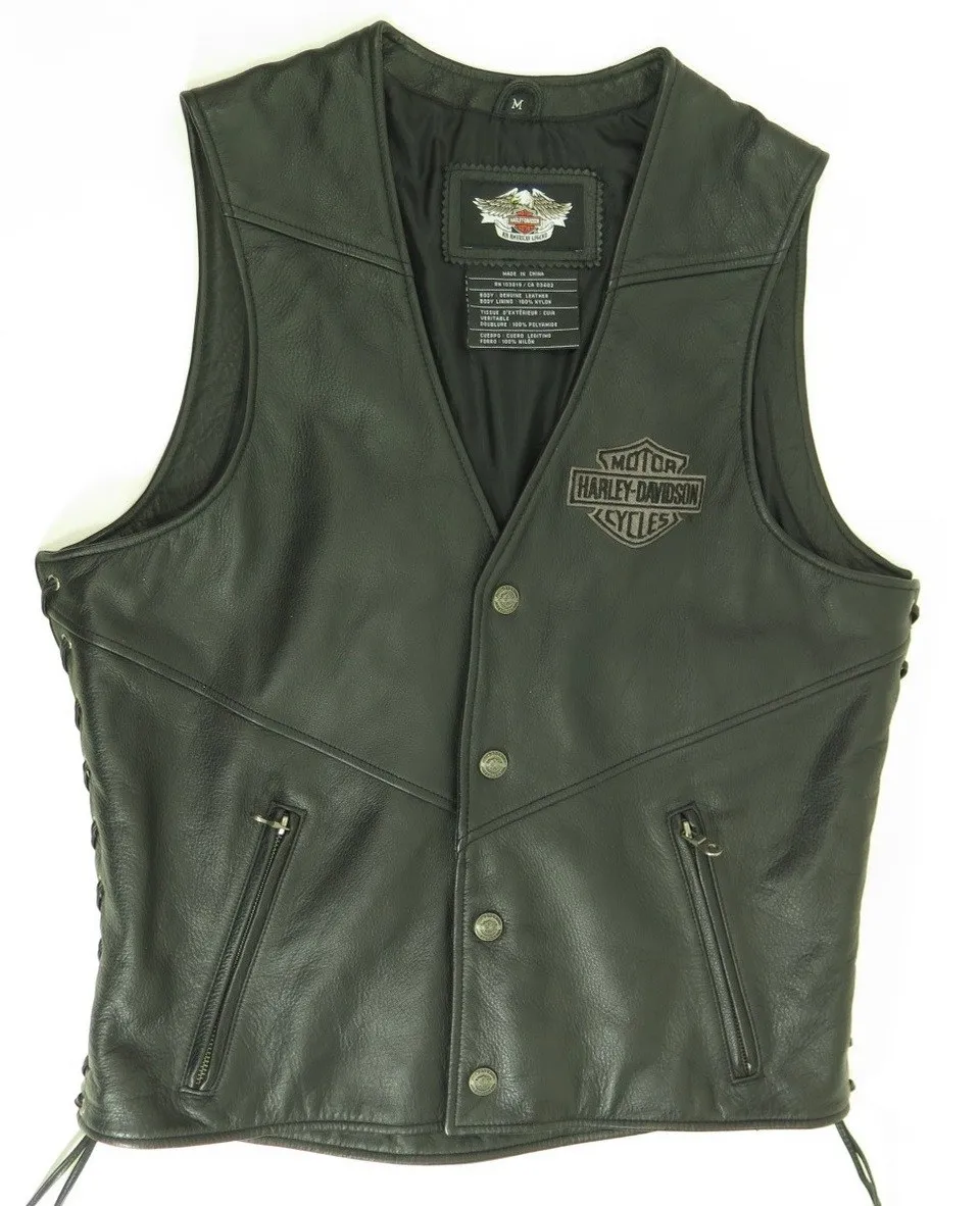 Harley Davidson Vest Mens M New Motorcycle Biker Black Leather Ride Free