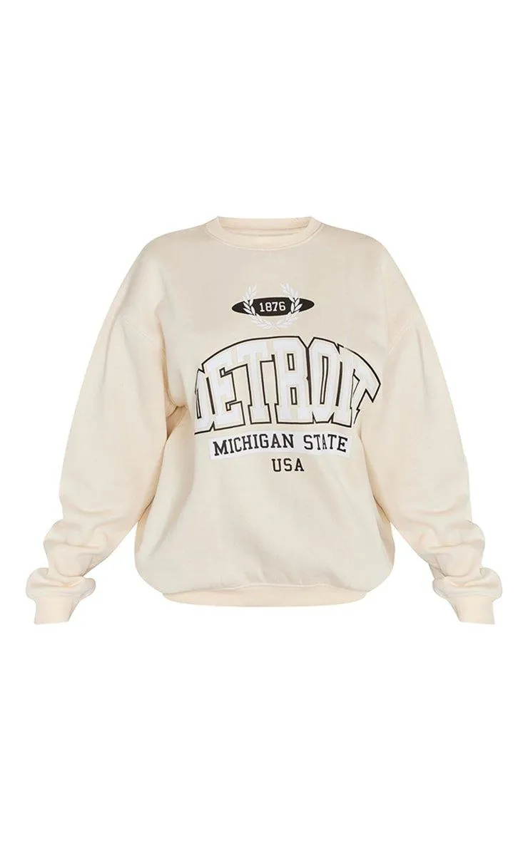 Hoodies & Sweatshirts | Cream Detroit Print Sweatshirt | PrettyLittleThing