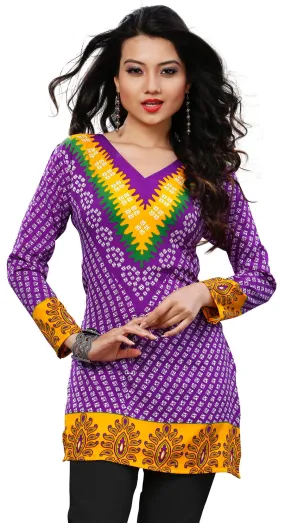 India Long Tunic Top Kurti Womens Printed Indian Apparel (Purple)