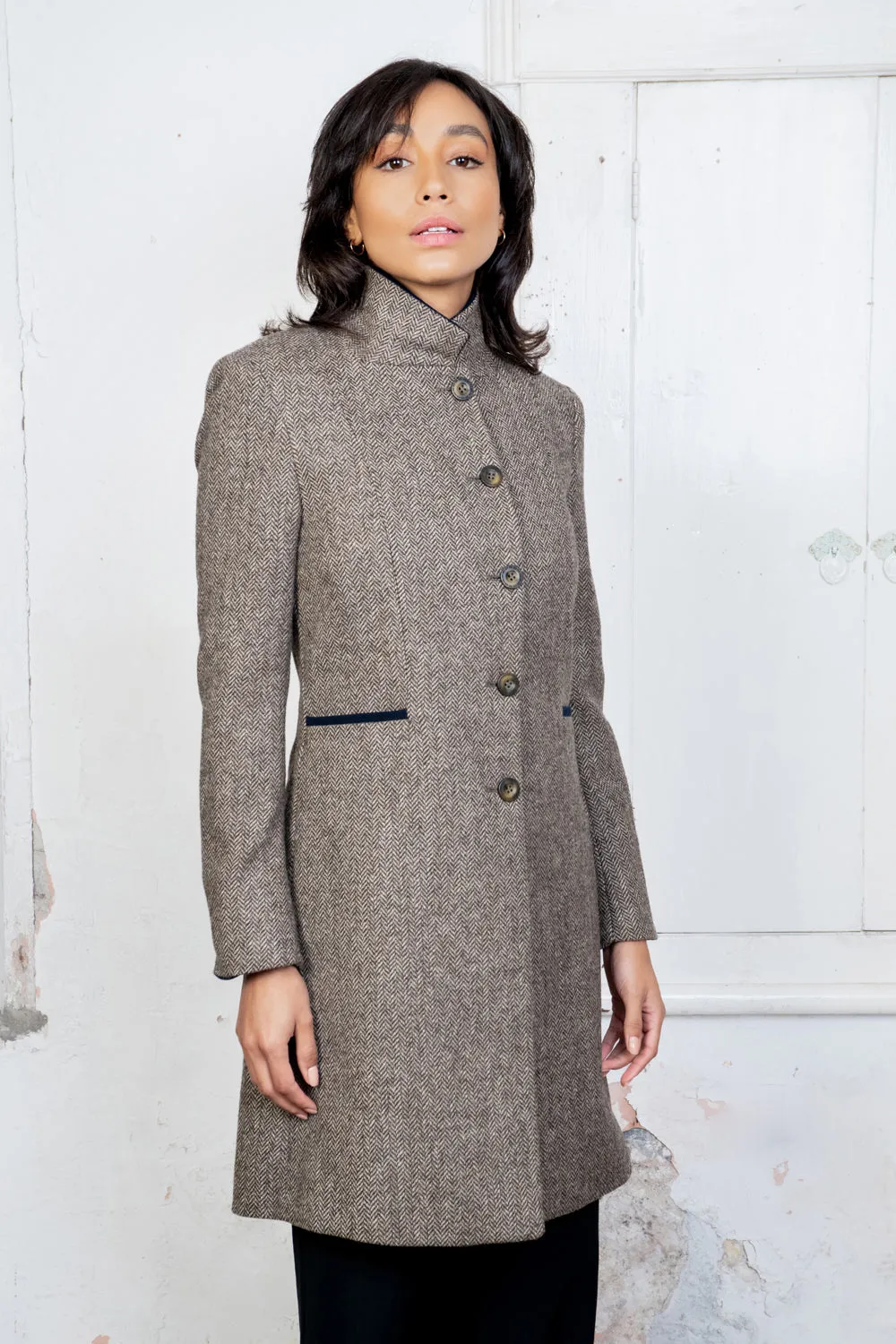 Isabella Tweed Coat - Light Tan Herringbone